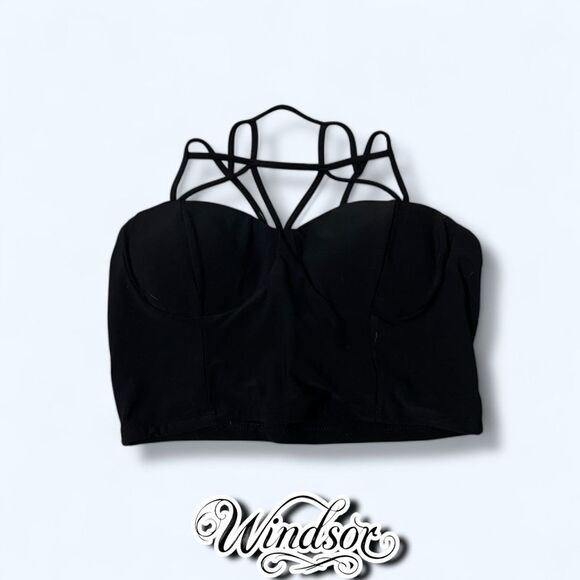 Windsor Black Strappy Design Bust Crop Top Shirt - Picture 1 of 4